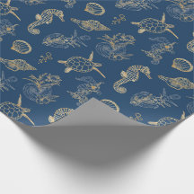 Luxe Navy Gold Coastal Chic Sea Life Sketch