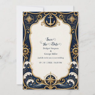 Luxe Navy Gold Nautical Wedding Anchor Invitation