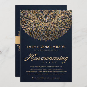 LUXE NAVY GOLD ORNATE MANDALA HOUSEWARMING PARTY INVITATION