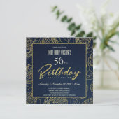 LUXE NAVY GOLD ROSE FLORAL ANY AGE BIRTHDAY INVITATION (Standing Front)