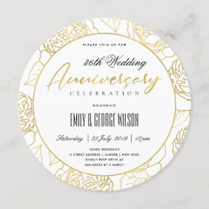 LUXE NAVY GOLD ROSE FLORAL ANY YEAR ANNIVERSARY INVITATION