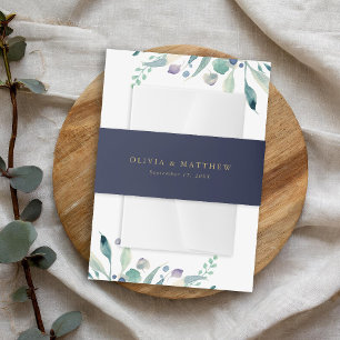 Luxe Navy Minimalist Wedding Monogram Invitation I Invitation Belly Band