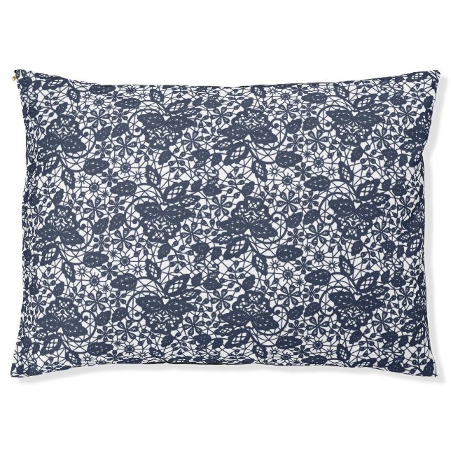 LUXE NAVY WHITE LACE INSPIRED PET BED PILLOW (Front)