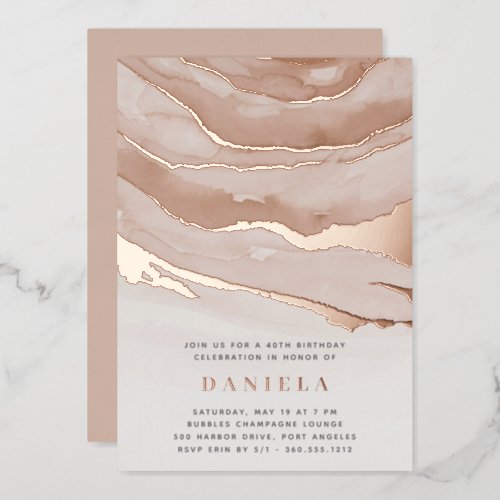 Luxe Neutral Marble Birthday Party or Any Occasion Foil Invitation