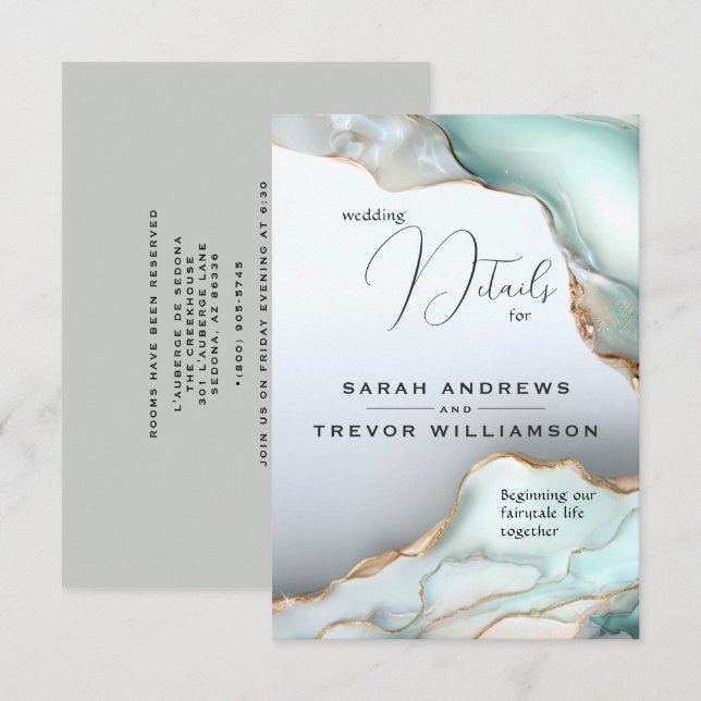 Luxe Opal Teal Gold Fluid Alcohol Ink Enclosure Card (Front/Back)