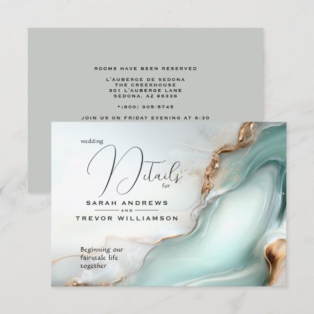 Luxe Opal Teal Gold Fluid Alcohol Ink Enclosure Card (Front/Back)