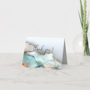 Luxe Opal Teal Gold Fluid Alcohol Ink Letterpress Thank You Card