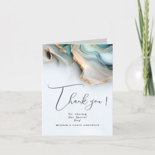Luxe Opal Teal Gold Fluid Alcohol Ink Letterpress Thank You Card