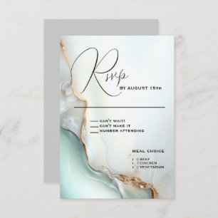 Luxe Opal Teal Gold Fluid Alcohol Ink RSVP Card