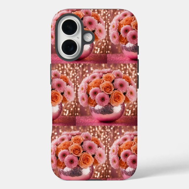 Luxe Orange Flowers iPhone 16 Case (Back)