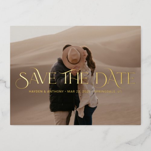 Luxe Overlay FOIL Wedding Save The Date Postcard