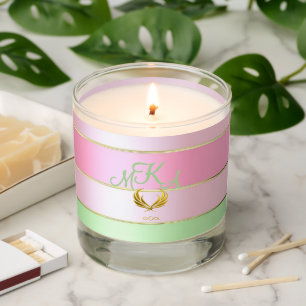 Luxe Pastel Pink and Green Striped Scented Candle
