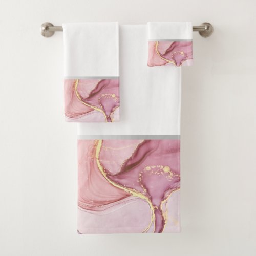 LUXE PASTEL WHITE MARBLE SILVER BATHROOM TOWEL SET