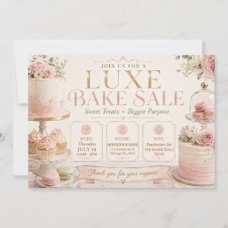 Luxe Patisserie Pink Gold Elegant Bake Sale Invitation