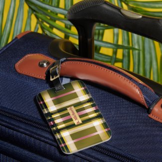 Luxe Personalized Olive Green, Gold & Pink Plaid
