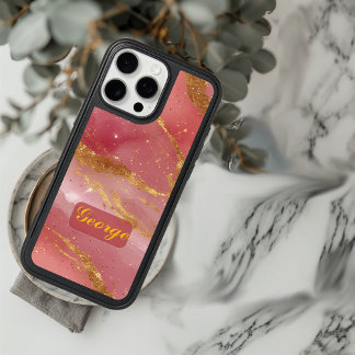 Luxe Pink Agate Liquid Gold Modern Typography Cute iPhone 16 Pro Max Case