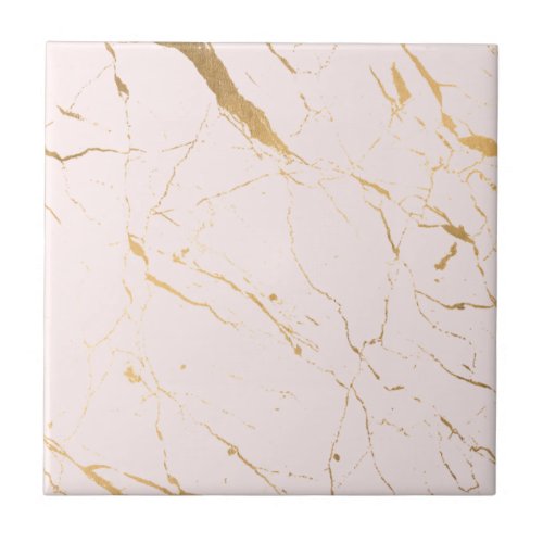 Luxe Pink and Gold Marble Ceramic Tile