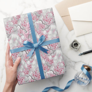 Luxe Pink and Silvery Cherry Blossoms Wrapping Paper
