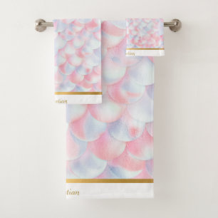 LUXE PINK BLUE MERMAID TRIM TOWEL SET