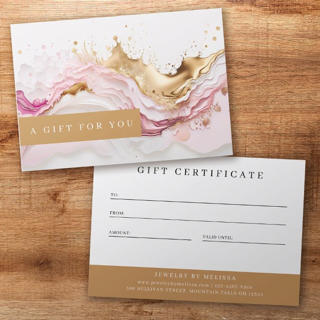 Luxe Pink Gold Splash Business Gift Certificate (Creator Uploaded)