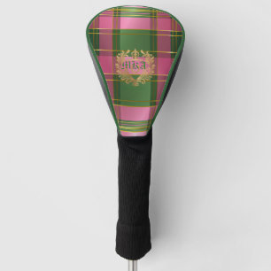 Luxe Pink Green Plaid Monogram Golf Chic Head Cover