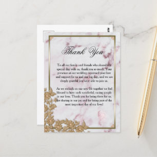 Luxe Pink Marble and Pearls Wedding Thank You Postcard