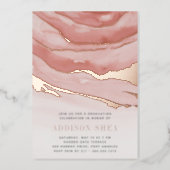 Luxe Pink Marble Graduation Party Foil Invitation (Front)