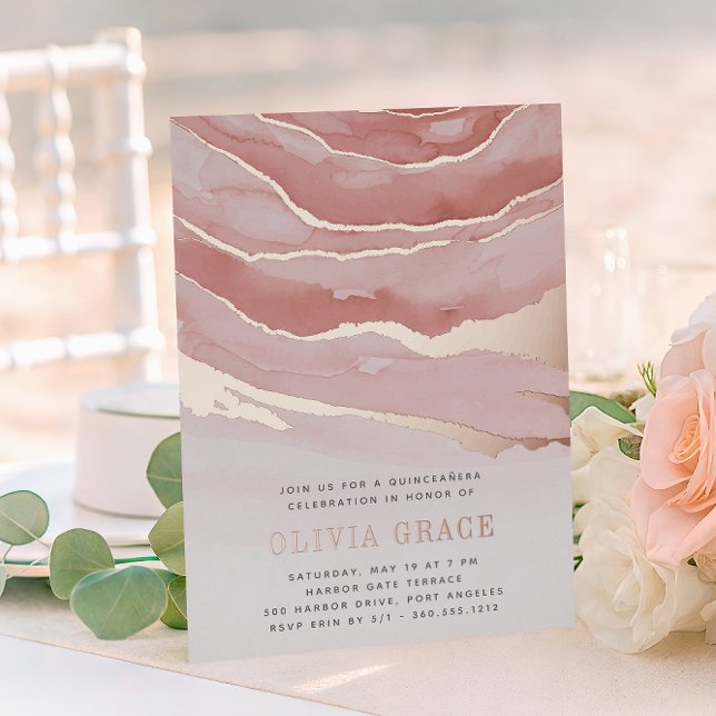 Luxe Pink Marble Quinceanera Foil Invitation (Creator Uploaded)