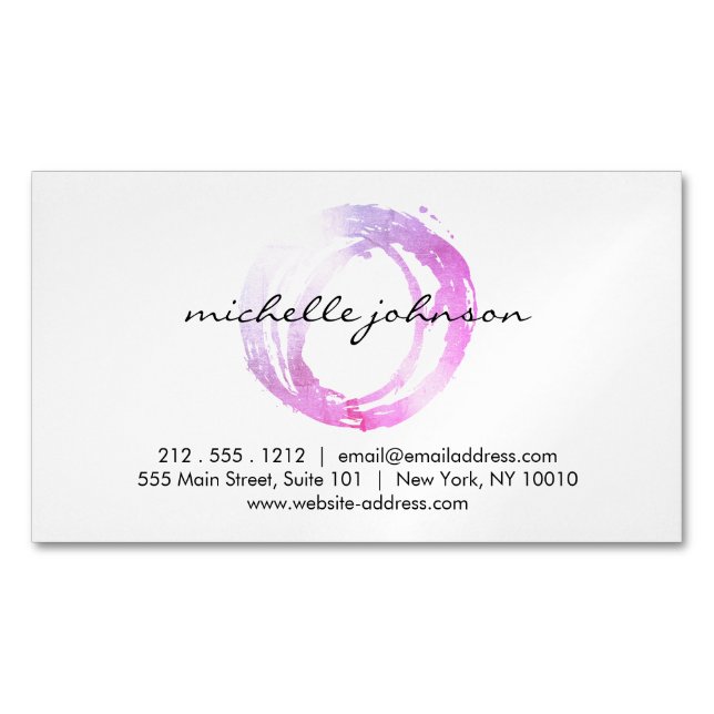 Luxe Pink Painted Circle Business Card Magnet (Front)