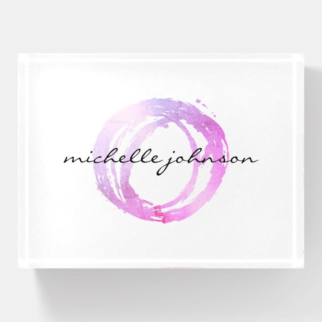 Luxe Pink Painted Circle Designer Logo Paperweight (Front)