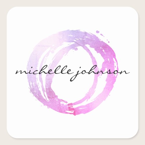 Luxe Pink Painted Circle Designer Logo Square Sticker