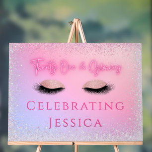 Luxe Pink Twenty One & Glowing 21st Birthday Acrylic Sign