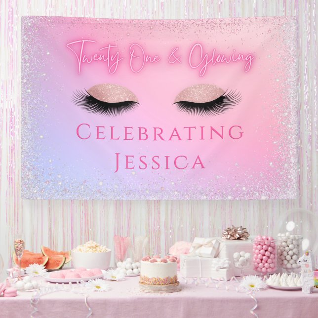  Luxe Pink Twenty One & Glowing 21st Birthday Banner (Party)