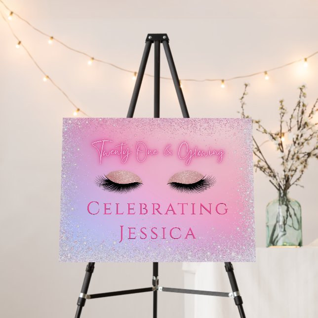 Luxe Pink Twenty One & Glowing 21st Birthday  Foam Board (In Situ (Stand))