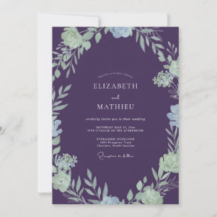 Luxe Plum Mint Leafy Wedding Invitation
