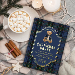Luxe Preppy Plaid Christmas Teddy Bear Foil Invitation