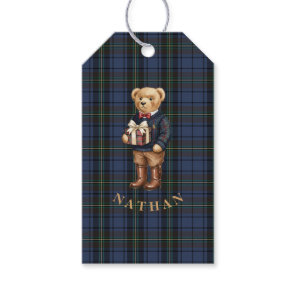 Luxe Preppy Plaid Christmas Teddy Bear Gift Tags