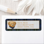Luxe Preppy Plaid Christmas Teddy Bear Label<br><div class="desc">This blue tartan Christmas address label has a cute teddy bear head on a coordinating blue tartan background. You can personalize with a name and address.</div>