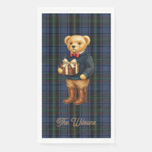 Luxe Preppy Plaid Christmas Teddy Bear Paper Guest Towels