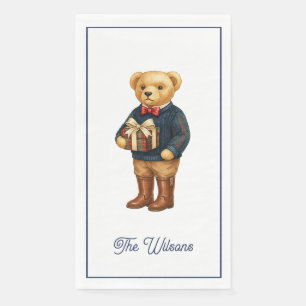 Luxe Preppy Plaid Christmas Teddy Bear Paper Guest Towels