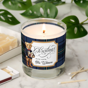 Luxe Preppy Plaid Christmas Teddy Bear  Scented Candle