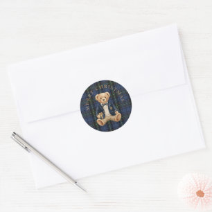 Luxe Preppy Plaid Teddy Bear Classic Round Sticker