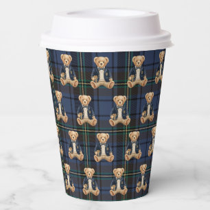 Luxe Preppy Plaid Teddy Bear Paper Cups