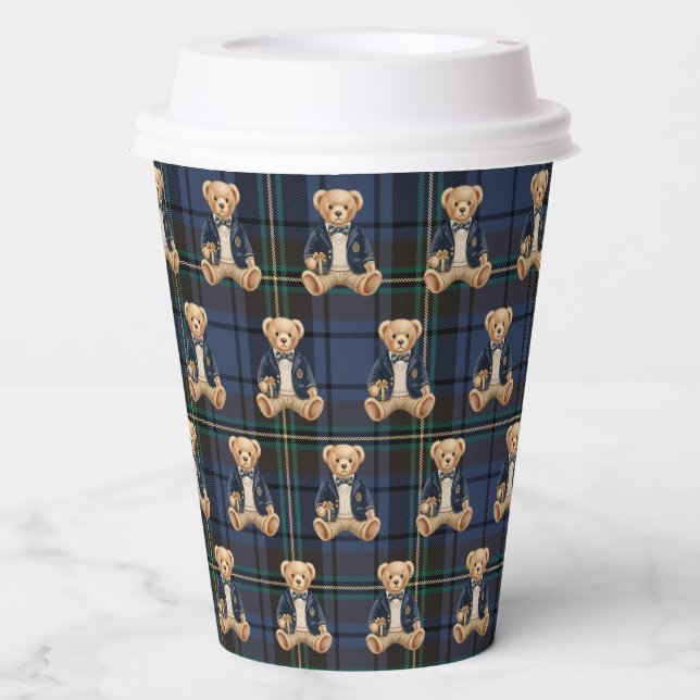 Luxe Preppy Plaid Teddy Bear Paper Cups (Front)