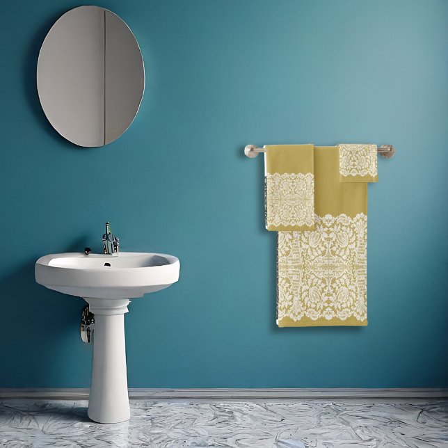 Luxe Pure White Lace with Gold Gradient Bath Towel Set (Creator Uploaded)