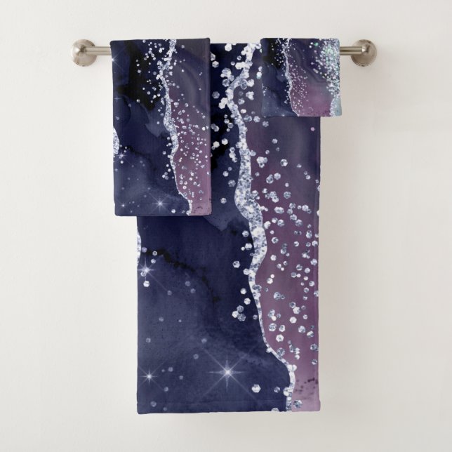 LUXE PURPLE BLUE SPARKLE MARBLE CUSTOM 2 TOWEL SET (Insitu)