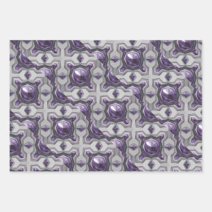 Luxe Purple Gemstones Silver Wrapping Paper Set
