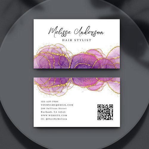 Luxe Purple Gold Glitter QR Code Business Card