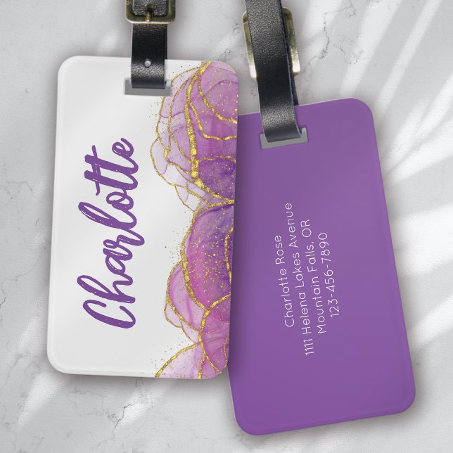 Luxe Purple Gold Personalized Luggage Tag (Creator Uploaded)