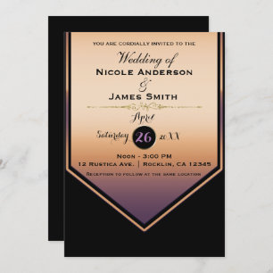 Luxe Purple & Gold Shine Classy Wedding Invitation